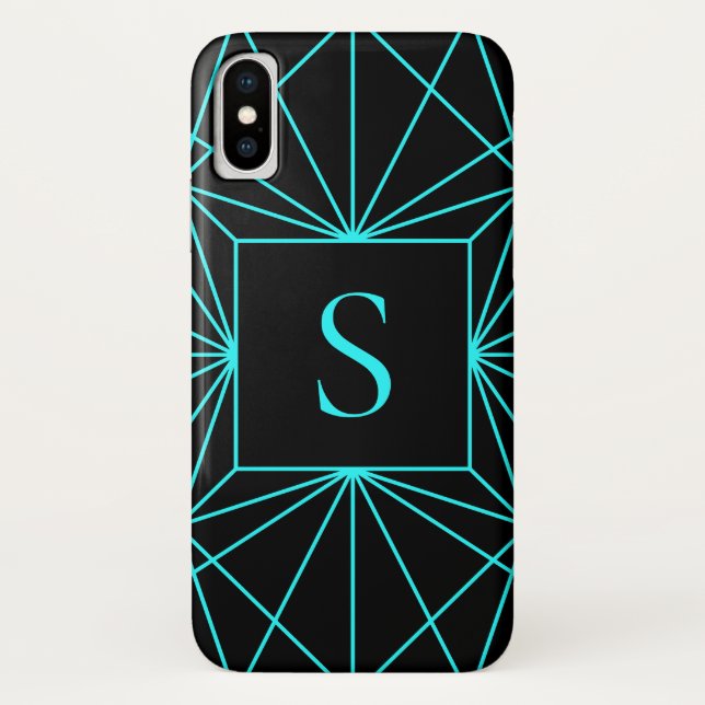 Anfangsmonogramm | Türkis geometrisches Design Case-Mate iPhone Hülle (Rückseite)