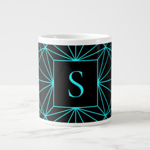 Anfangsmonogramm Türkis geometrisches Design Jumbo-Tasse
