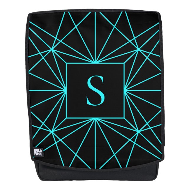 Anfangsmonogramm | Türkis geometrisches Design Rucksack (Vorderseite)