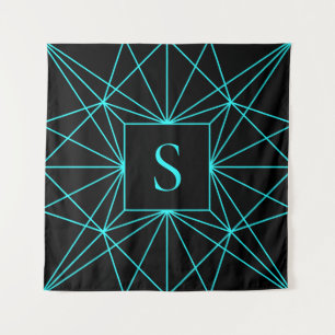 Anfangsmonogramm Türkis geometrisches Design Wandteppich