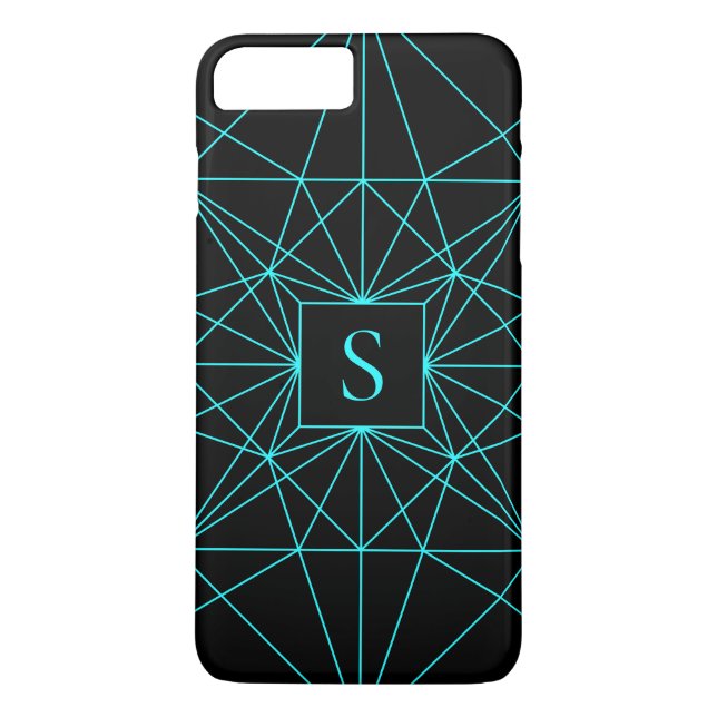 Anfangsmonogramm | Türkisfarbene Geometrie Case-Mate iPhone Hülle (Rückseite)
