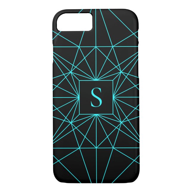 Anfangsmonogramm | Türkisfarbene Geometrie Case-Mate iPhone Hülle (Rückseite)