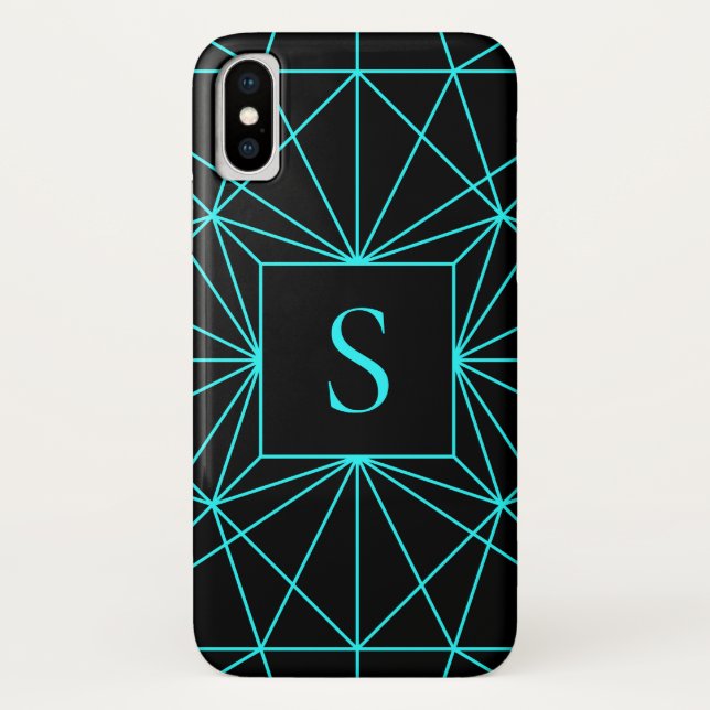 Anfangsmonogramm | Türkisfarbene Geometrie Case-Mate iPhone Hülle (Rückseite)