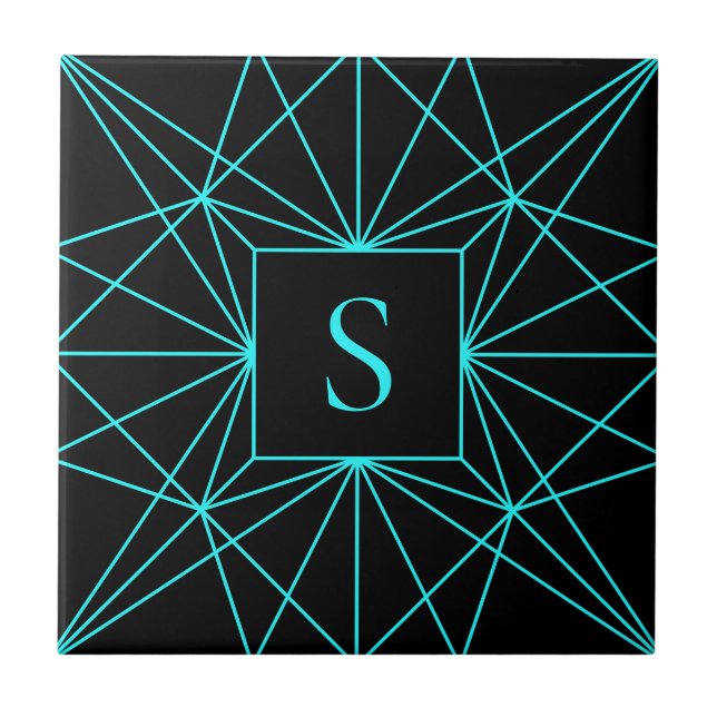 Anfangsmonogramm | Türkisfarbene Geometrie Fliese (Vorderseite)