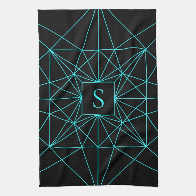 Anfangsmonogramm | Türkisfarbene Geometrie Geschirrtuch (Vertikal)