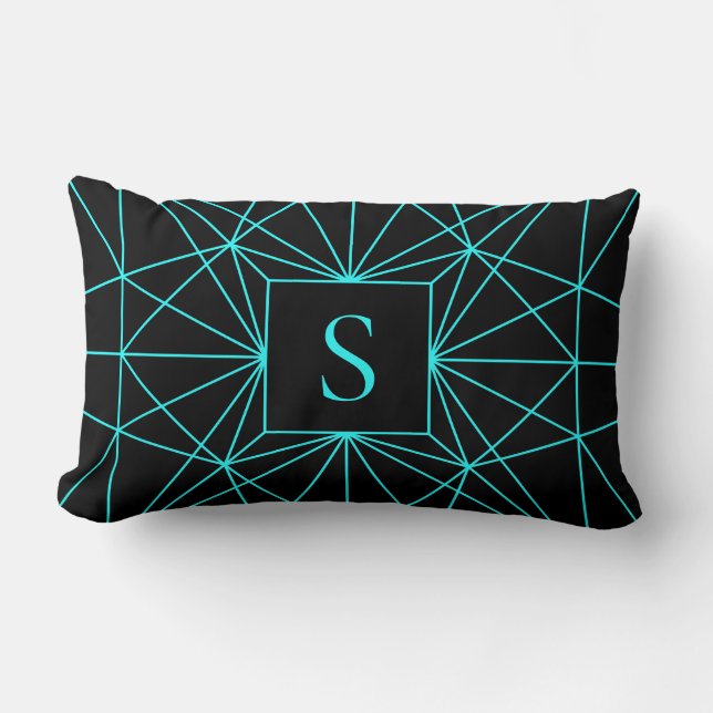 Anfangsmonogramm | Türkisfarbene Geometrie Lendenkissen (Vorderseite)