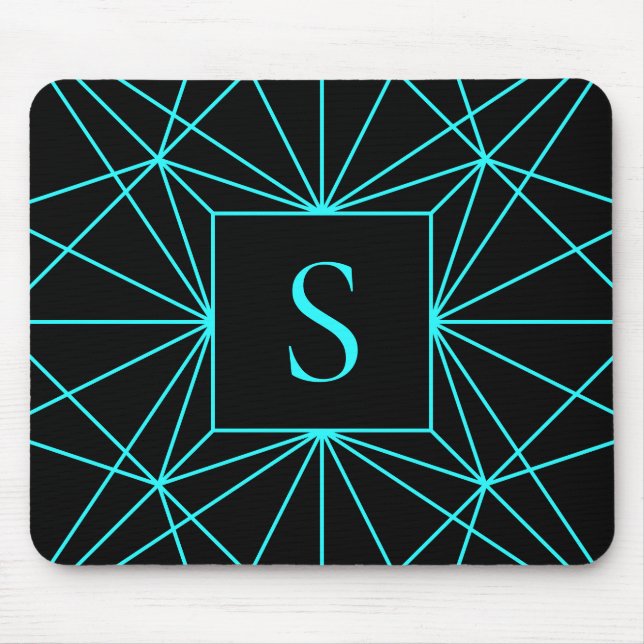 Anfangsmonogramm | Türkisfarbene Geometrie Mousepad (Vorne)