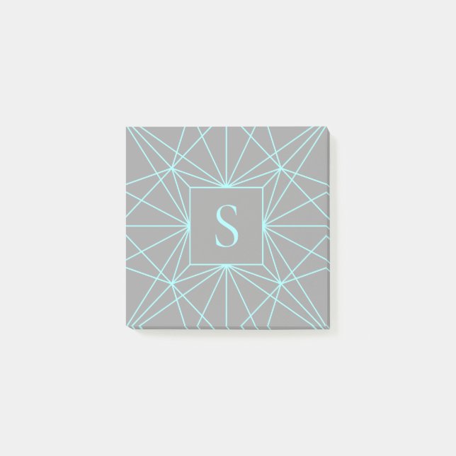 Anfangsmonogramm | Türkisfarbene Geometrie Post-it Klebezettel (Vorderseite)