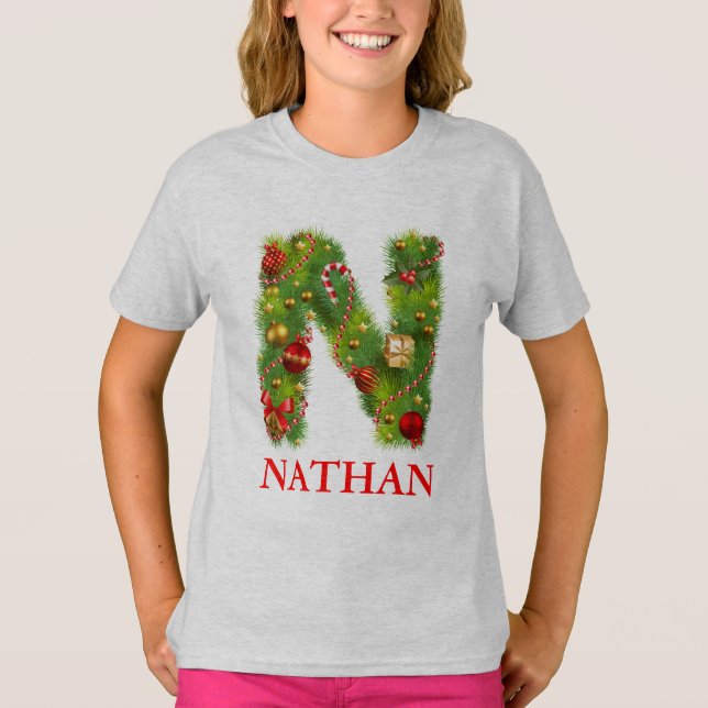 Anfangsn Monogrammt-shirt des Weihnachten T-Shirt (Vorderseite)