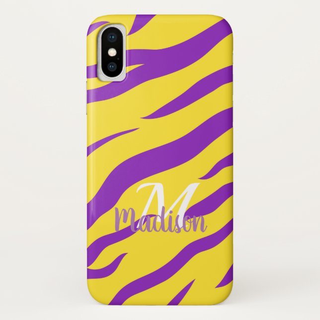 Anfangsname des lila Tiger-Streifen Case-Mate iPhone Hülle (Rückseite)