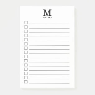 Anfangsname des Monogramms, um die Checkliste schw Post-it Klebezettel