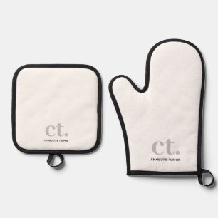 Anfangsname des Monogramms weiß Ofenhandschuh & Topflappen-Set