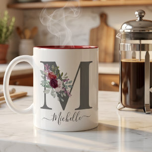 Anfangsname für Monogramm Floral Zweifarbige Tasse