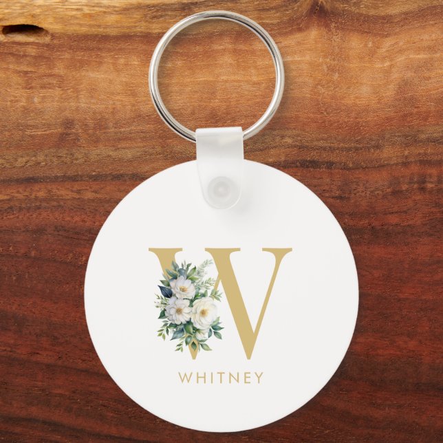 Anfangsname für Monogramm Letter Floral Schlüsselanhänger (Vorderseite)