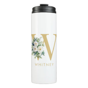 Anfangsname für Monogramm Letter Floral Thermosbecher