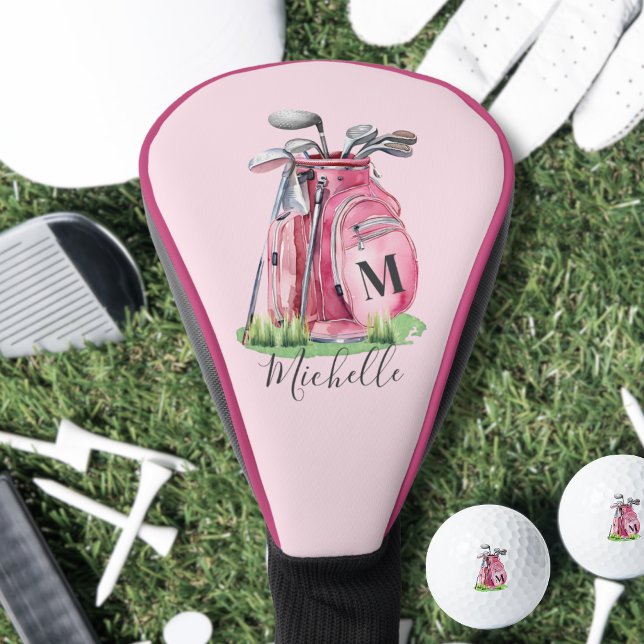 Anfangsname Girly Pink Monogramm Golf Headcover (Initial Name Pink Monogram Golf Head Cover )