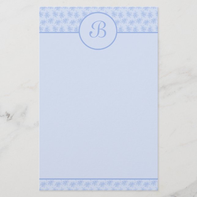 Anfangsstadium der Blauen Floral Monogramm Briefpapier (Vorderseite)