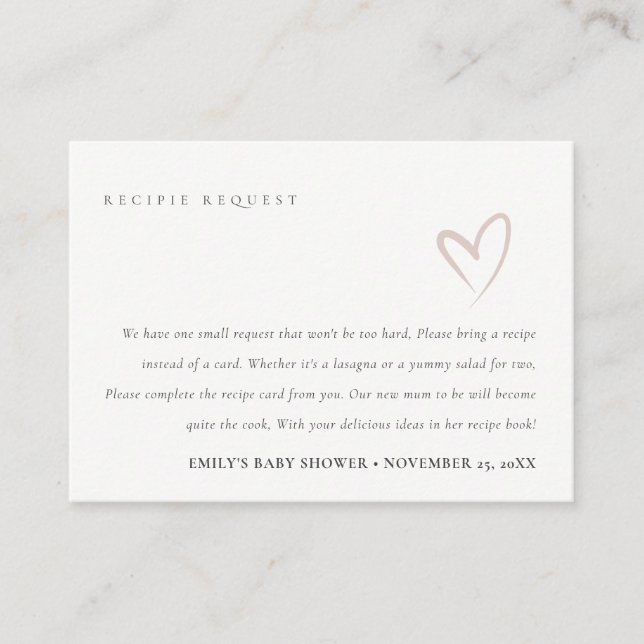Anfrage für die minimale Blush Heart Baby Dusche Begleitkarte (Vorderseite)