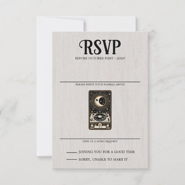Anfrage zum Hochzeitssong des Tarots RSVP Karte (Vorderseite)
