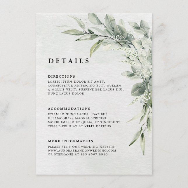 Angaben zum Minimalistischen Hochzeitssaal der grü Begleitkarte (Vorderseite)