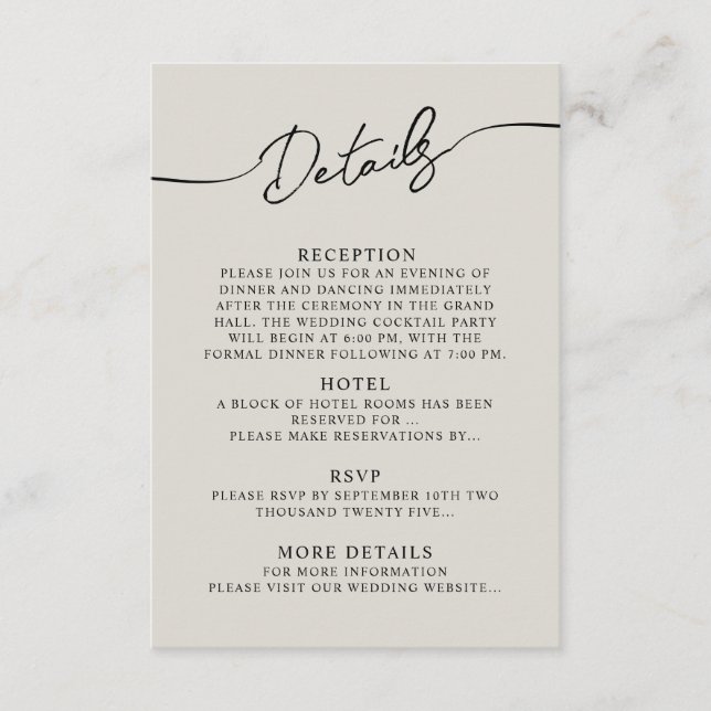 Angaben zur Eintrittskarte für Boho Wedding. Begleitkarte (Vorderseite)