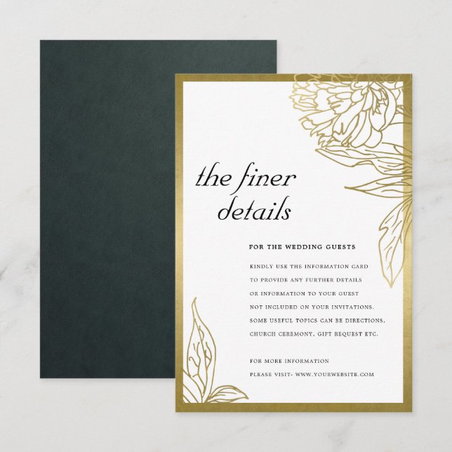ANGABEN ZUR ELEGANTEN KLASSISCHEN GOLD FOIL FLORAL BEGLEITKARTE (Vorne/Hinten)
