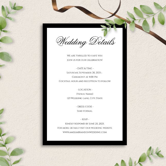 Angaben zur formalen Schwarz-weißen Grenzhochzeit Begleitkarte (Von Creator hochgeladen)