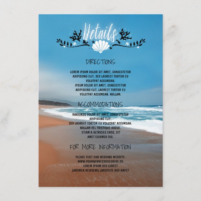 Angaben zur Hochzeit am Strand - Angaben - Beilage Begleitkarte (Vorderseite)