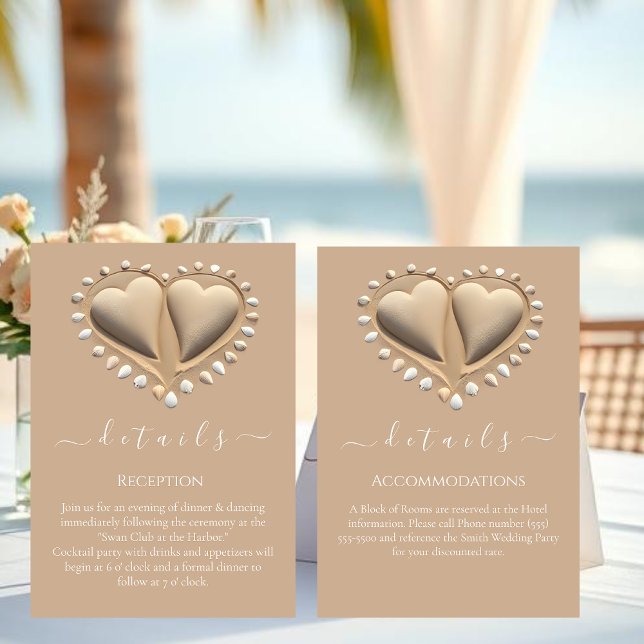 Angaben zur Hochzeit am Strand Begleitkarte (Beach Wedding Details Enclosure Card Reception and Accommodations)