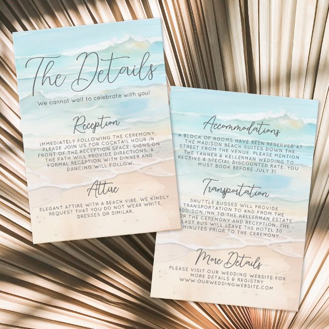 Angaben zur Hochzeit am Strand Begleitkarte (Watercolor Beach Wedding Details Enclosure Card)