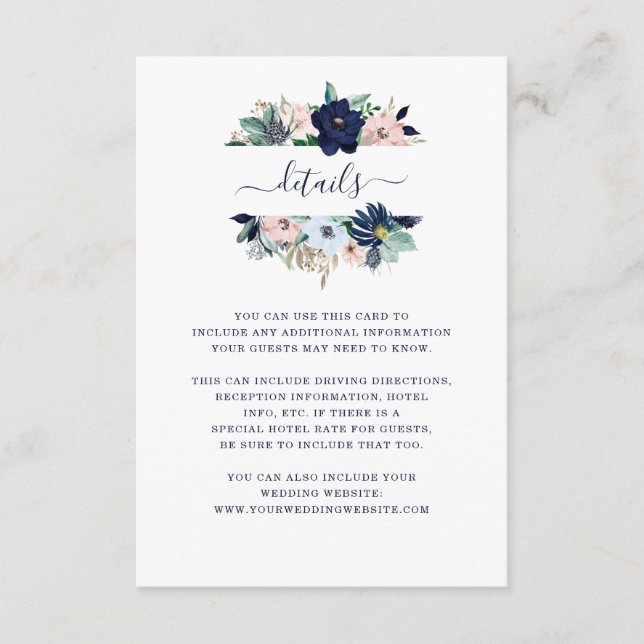 Angaben zur Hochzeit | Blume und Streifen Begleitkarte (Vorderseite)
