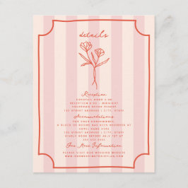 Angaben zur Hochzeit des Botanischen Rosa Streifen Begleitkarte