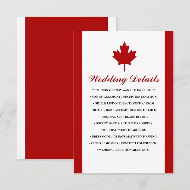 Angaben zur Hochzeit in Kanada Begleitkarte (Vorne/Hinten)