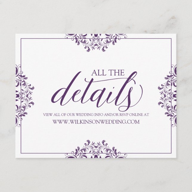 Angaben zur Hochzeit / Info-Karte | Nadine (Plum) Begleitkarte (Vorderseite)
