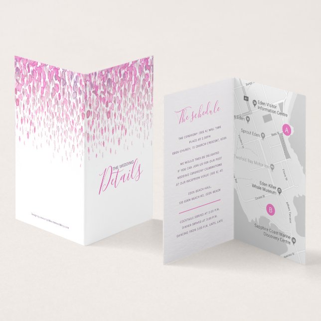 Angaben zur Hochzeit lila-grau-farbige Karte (Innenseite und Außenseite)