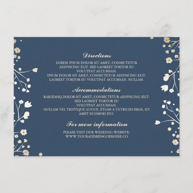 Angaben zur Hochzeit von Gipskraut Navy - Informat Begleitkarte (Vorderseite)