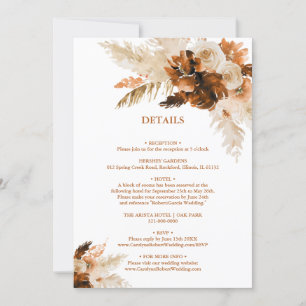 Angaben zur Hochzeit von Rost Bohemisch und Pampas Einladung