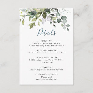 Angaben zur Hochzeitsempfehlung für Eukalyptus Begleitkarte