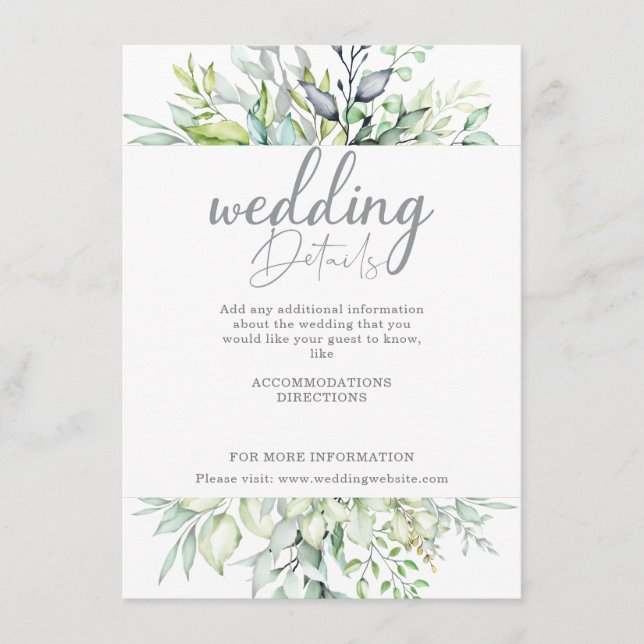 Angaben zur kalligraphischen Botanischen Hochzeit Begleitkarte (Vorderseite)