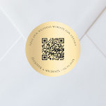 Angaben zur QR-Website für Hochzeiten uAwg gold Runder Aufkleber<br><div class="desc">Fügen Sie Ihre URL für Ihre Hochzeitswebsite hinzu. Für Informationen,  Details,  Online-uAwg. Ein Imitat mit goldfarbenem Hintergrund,  schwarzer Text.</div>