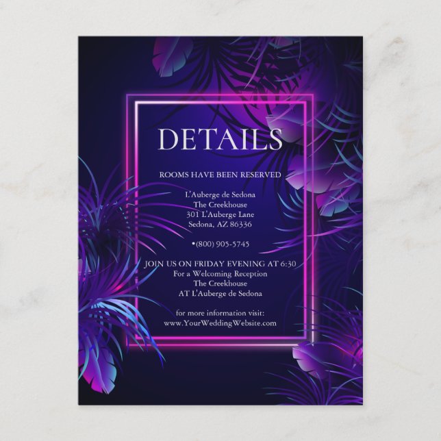 ANGABEN ZUR WEDDING | Atemberaubende Lila Neon Fol Begleitkarte (Vorderseite)