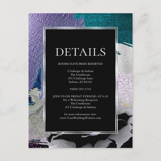 ANGABEN ZUR WEDDING | Metallic Paint Stroke Aquama Begleitkarte (Vorderseite)