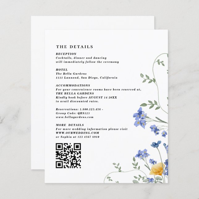 Angaben zur Wildblume QR-Code Hochzeitskarten (Vorne/Hinten)