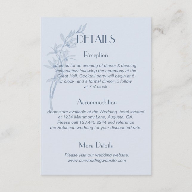 Angaben zur zeitlosen Blume Monogram Wedding Begleitkarte (Vorderseite)