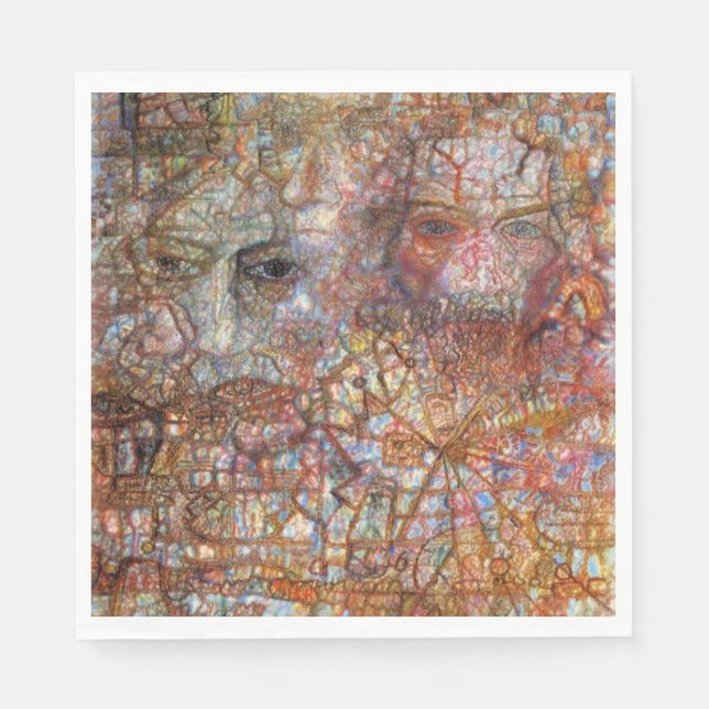 Angaben: Zwei Gesichter (von Pavel Filonov) Serviette (Vorderseite)