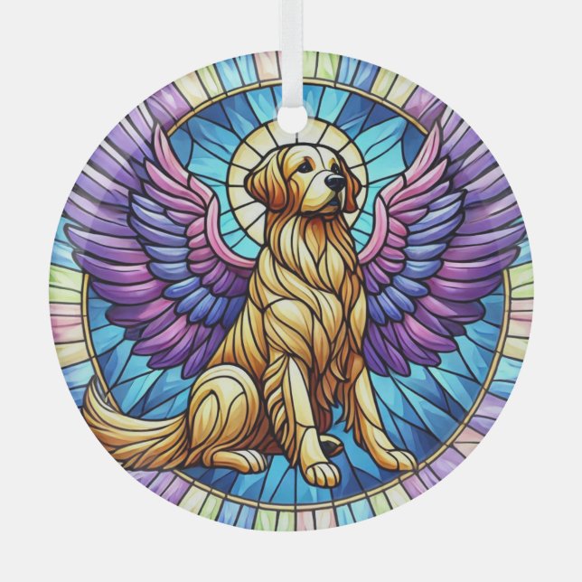 Ange doré Retriever Bleu Suncatcher Ornement (Recto)