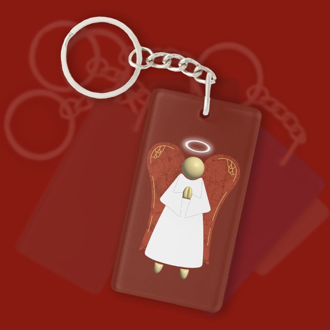 Ange du Gardien asiatique, rouge (double face) (Asian Guardian Angel Keyring)