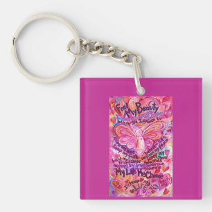 Ange rose Cancer Poème Pendentif Porte - clé