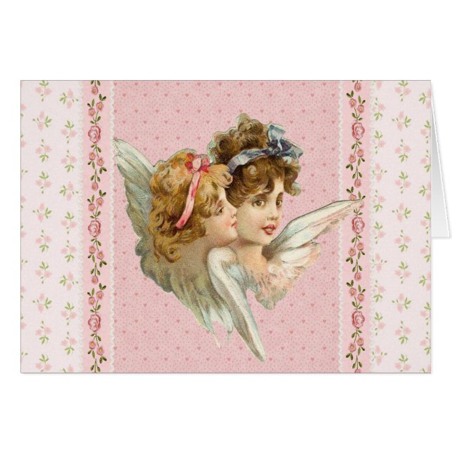 Ange sur le fond fleuri rose (Devant horizontal)