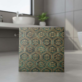 Angeflogenes Teal & Bronze Sechseck #17 ID1227 Fliese